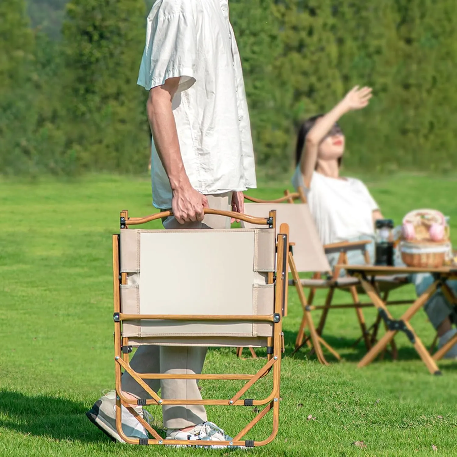 Camping Directors Chair, Heavy Duty Oversized Portable Folding Chair with Wooden Armrests for Beach, Fishing,Trip,Picnic,Lawn,Concert Outdoor Foldable Camp Chairs, 51x41x61cm, Black