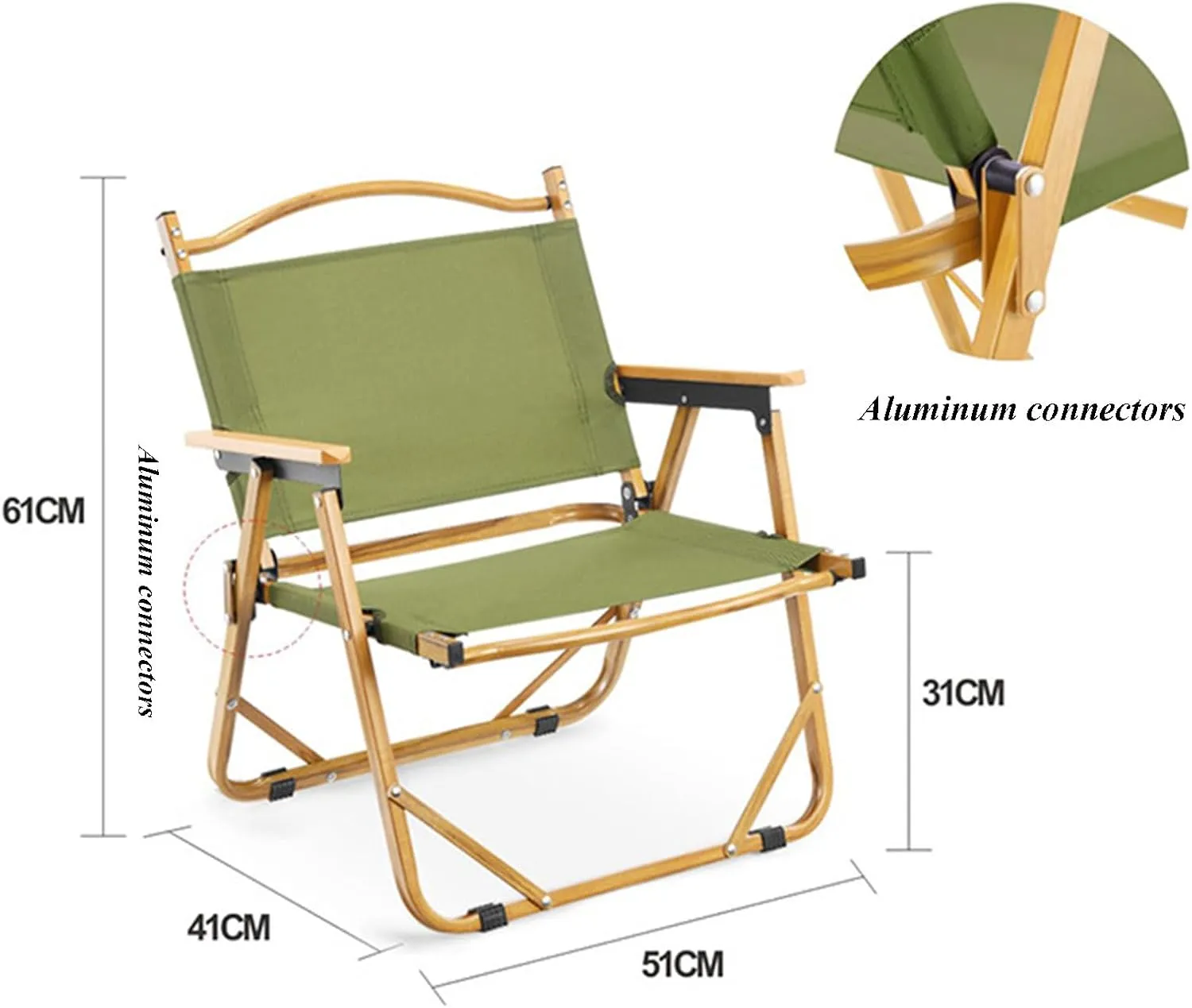 Camping Directors Chair, Heavy Duty Oversized Portable Folding Chair with Wooden Armrests for Beach, Fishing,Trip,Picnic,Lawn,Concert Outdoor Foldable Camp Chairs, 51x41x61cm, Green