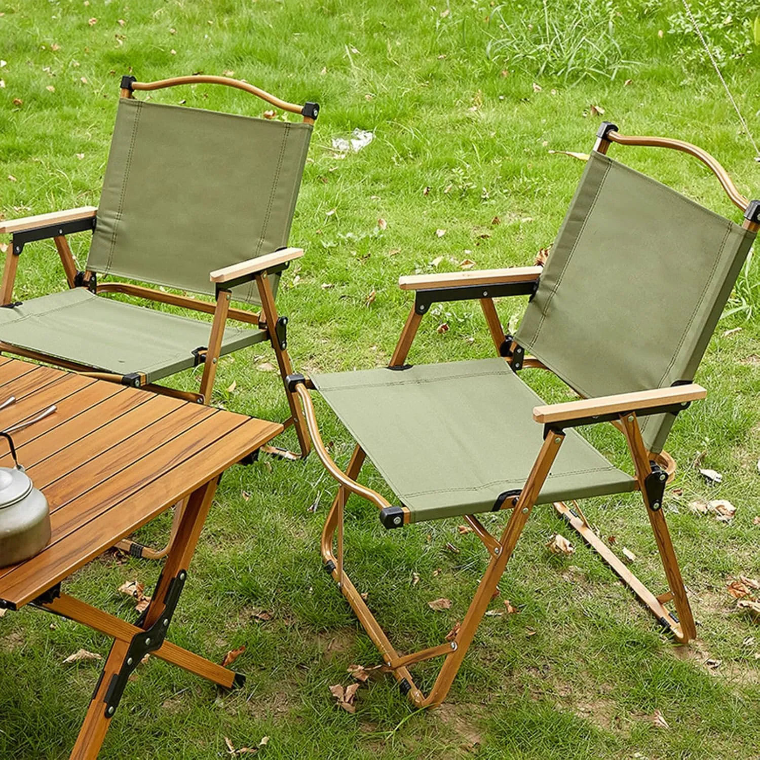 Camping Directors Chair, Heavy Duty Oversized Portable Folding Chair with Wooden Armrests for Beach, Fishing,Trip,Picnic,Lawn,Concert Outdoor Foldable Camp Chairs, 51x41x61cm, Green