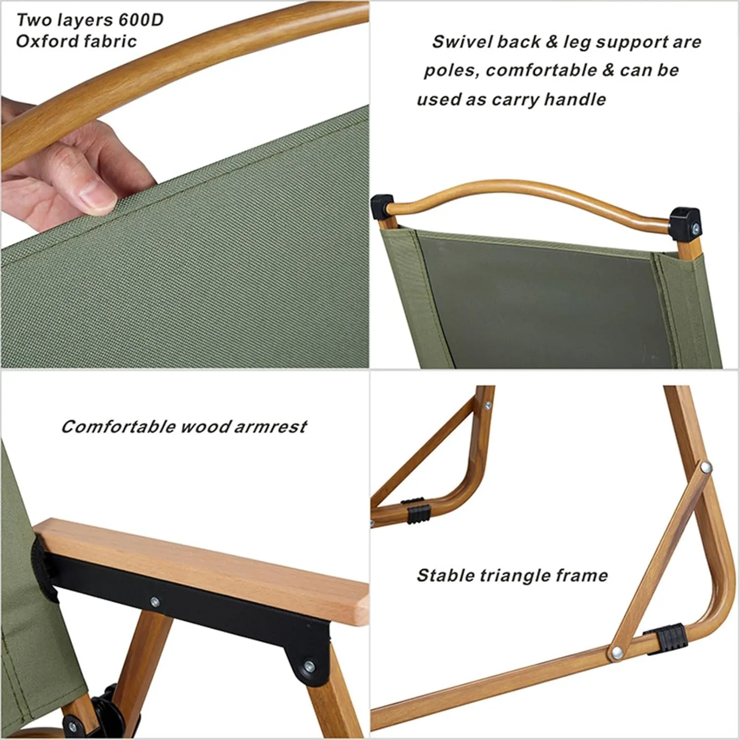 Camping Directors Chair, Heavy Duty Oversized Portable Folding Chair with Wooden Armrests for Beach, Fishing,Trip,Picnic,Lawn,Concert Outdoor Foldable Camp Chairs, 51x41x61cm, Green