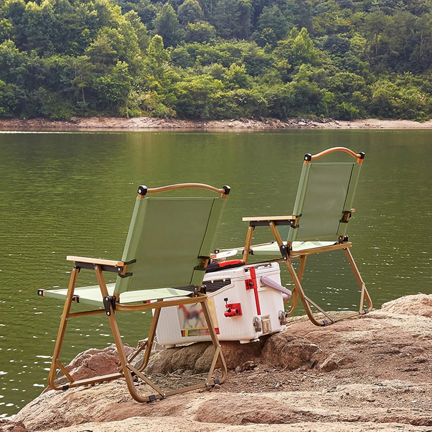 Camping Directors Chair, Heavy Duty Oversized Portable Folding Chair with Wooden Armrests for Beach, Fishing,Trip,Picnic,Lawn,Concert Outdoor Foldable Camp Chairs, 51x41x61cm, Green