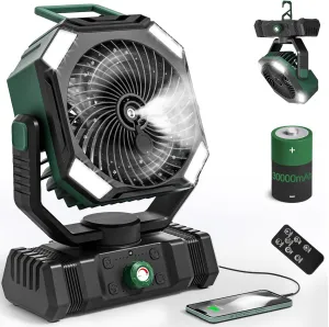 Camping Fan Rechargeable - 30000mAh Battery Powered Misting Fan for Outdoor Beach Tent - Portable Battery Operated Tent Air Conditioner for Camping - Glamping Essentials