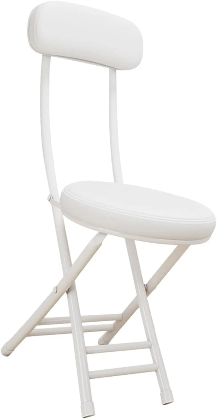 Camping Folded Chair Padded Folding Stool Portable Compact Sturdy with Back Metal Frame for Travel Kitchen BBQ Outdoor Hiking, White