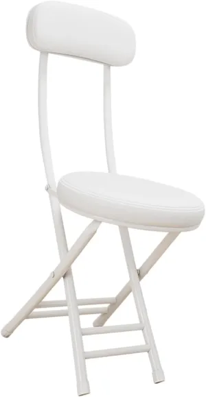 Camping Folded Chair Padded Folding Stool Portable Compact Sturdy with Back Metal Frame for Travel Kitchen BBQ Outdoor Hiking, White