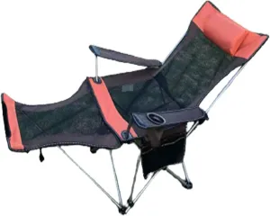 Camping Folding Chair Beach Chair with Footrest Siesta Bed Chair Adjustable Backrest, Portable Reclining Foldable Chair with Pillow Cup Holder for Outdoor
