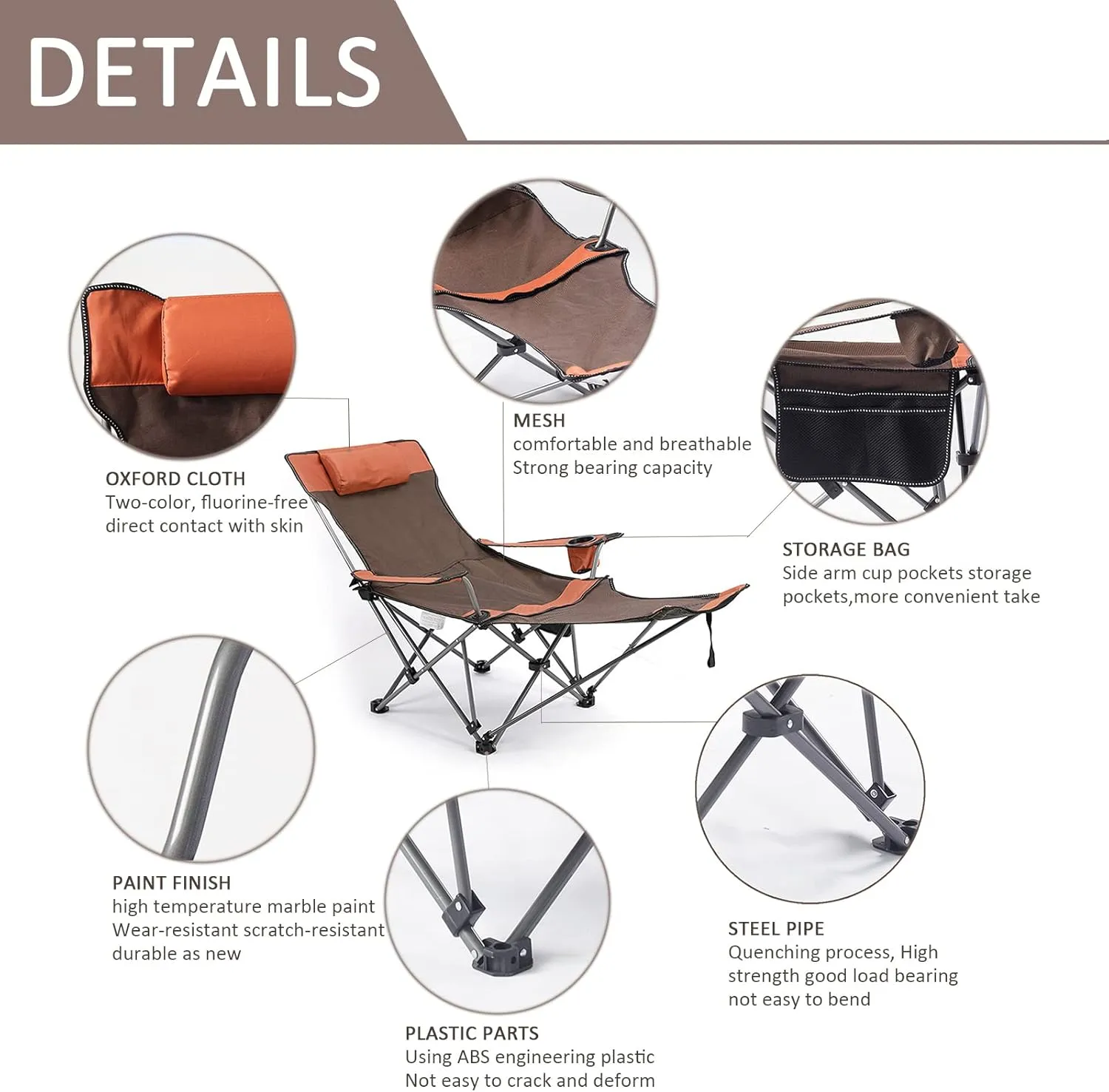 Camping Folding Chair Oversized for Outdoor Heavy Duty Foldable Camp Chair Outside for Adults, with Cup Bag and Storage Bag,Orange