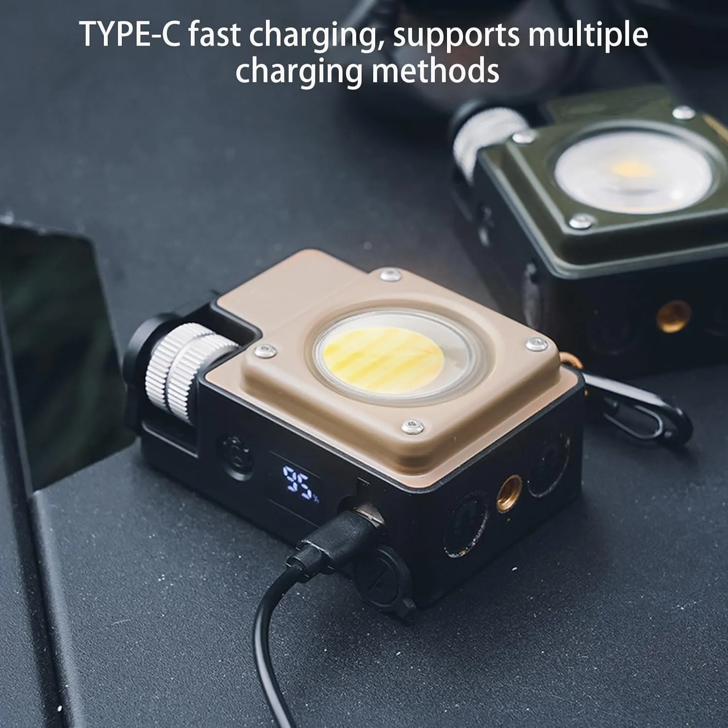 Camping Lantern Rechargeable, Portable Camping Light, Waterproof Portable Spotlight, for Camping Hiking Backpacking Emergency (Brown)
