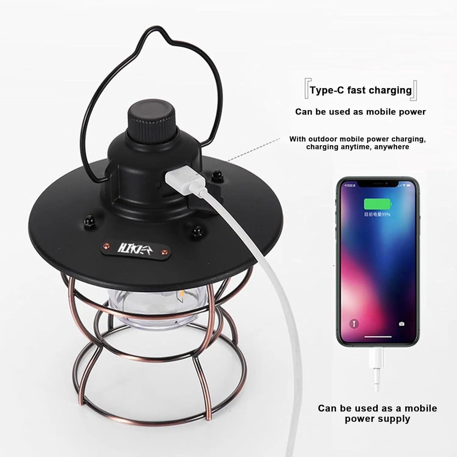 Camping Lantern, Rechargeable Retro Camping Tent Lights Lamp, LED Lantern Battery Powered, Portable Lantern, Tent Lights Hiking Backpacking Gear for Power Outages Hiking Camping,Black