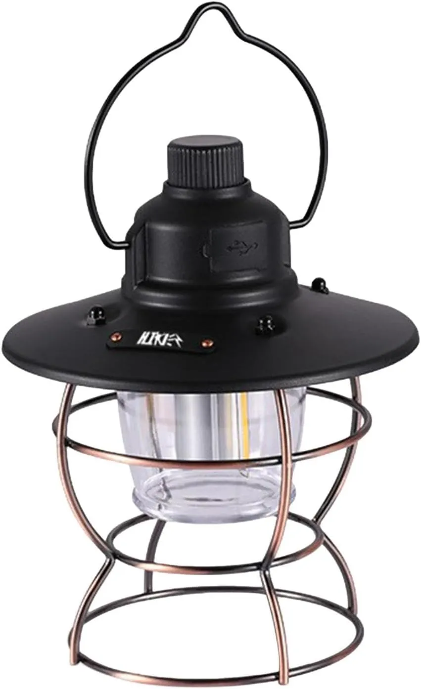 Camping Lantern, Rechargeable Retro Camping Tent Lights Lamp, LED Lantern Battery Powered, Portable Lantern, Tent Lights Hiking Backpacking Gear for Power Outages Hiking Camping,Black