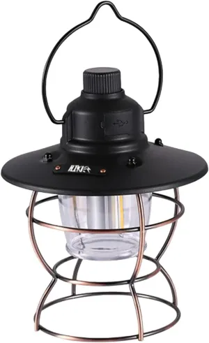 Camping Lantern, Rechargeable Retro Camping Tent Lights Lamp, LED Lantern Battery Powered, Portable Lantern, Tent Lights Hiking Backpacking Gear for Power Outages Hiking Camping,Black