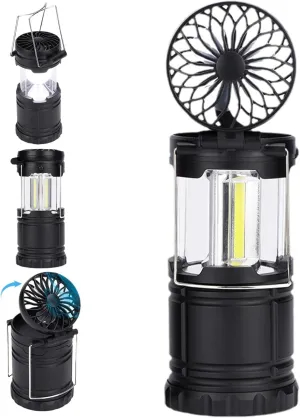 Camping Lantern with Foldable Fan, 3.4x10.2 Silent LED Camping Lights, Battery-Operated Portable Lantern Flashlights with Hooks for Outdoor, LED Camping Lights