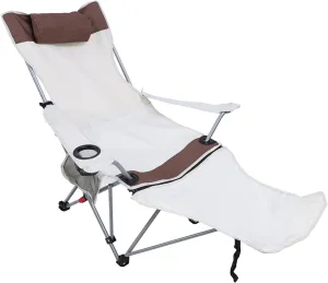 Camping Lounge Chair, 900D Oxford Cloth Foldable Camping Chair with Detachable Footrest, 4 Positions Adjustable Portable Reclining Camping Chair with Storage Bag for Beach Picnic