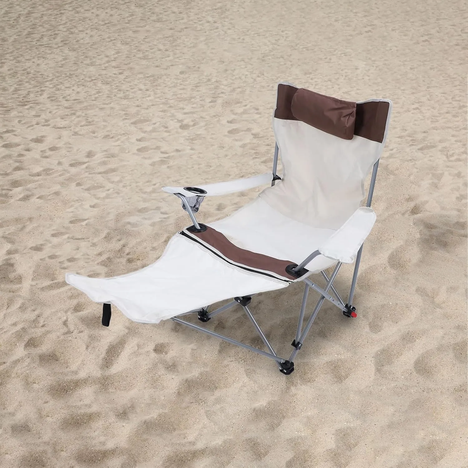 Camping Lounge Chair, 900D Oxford Cloth Foldable Camping Chair with Detachable Footrest, 4 Positions Adjustable Portable Reclining Camping Chair with Storage Bag for Beach Picnic
