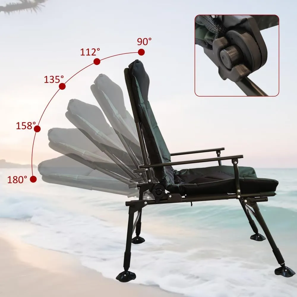 Camping Lounge Chair, Portable Folding Reclining Camping Chair with Adjustable backrest for Indoor and Outdoor Camping Beach Hiking Fishing (Black   Green   Oxford Fabric   Yes)