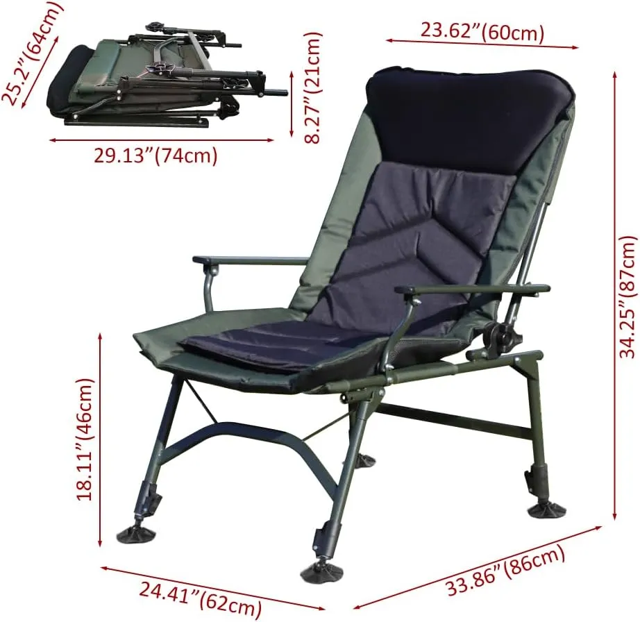 Camping Lounge Chair, Portable Folding Reclining Camping Chair with Adjustable backrest for Indoor and Outdoor Camping Beach Hiking Fishing (Black   Green   Oxford Fabric   Yes)
