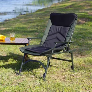 Camping Lounge Chair, Portable Folding Reclining Camping Chair with Adjustable backrest for Indoor and Outdoor, Camping, Beach, Hiking, Fishing (Black Green)