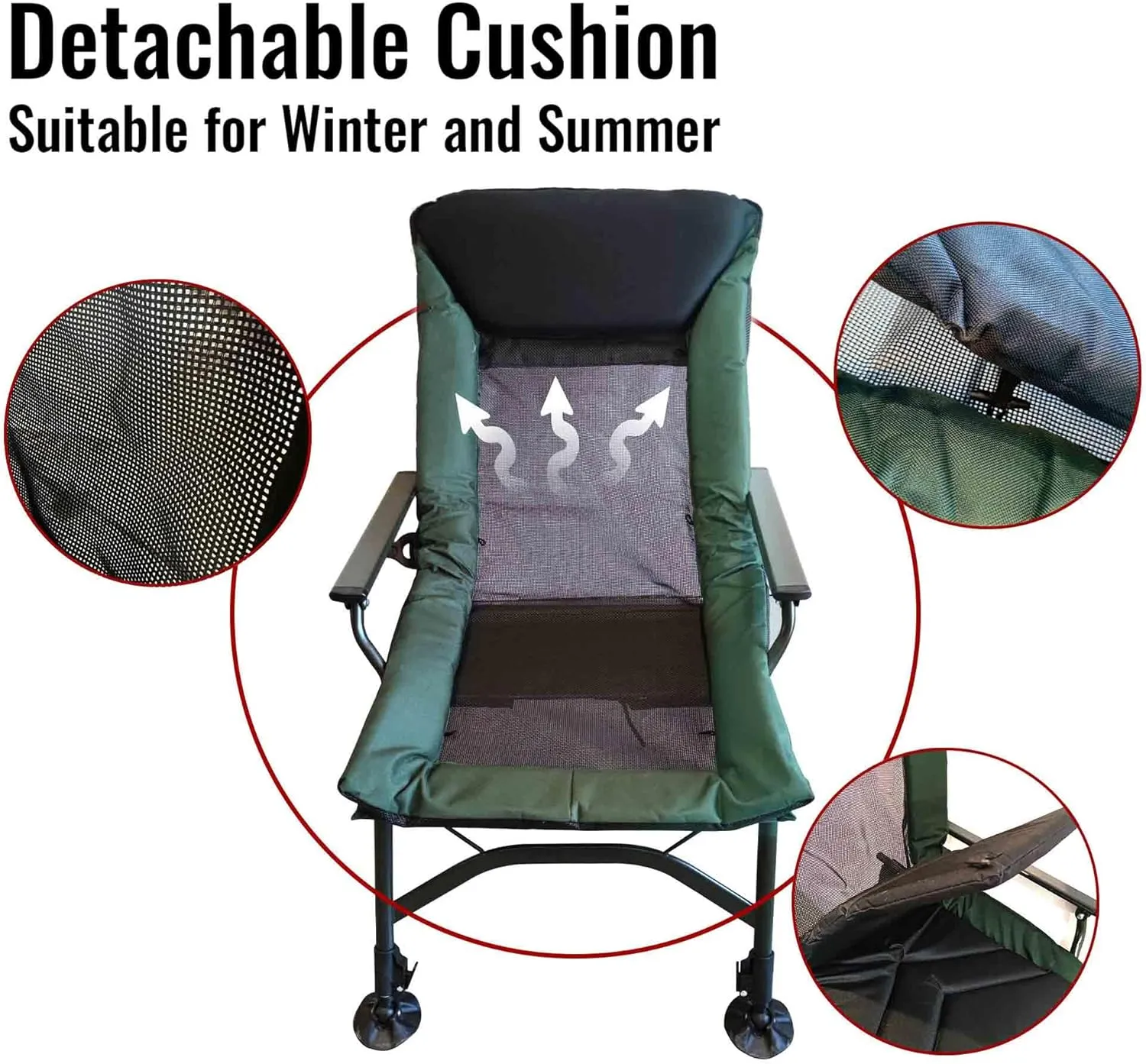 Camping Lounge Chair, Portable Folding Reclining Camping Chair with Adjustable backrest for Indoor and Outdoor, Camping, Beach, Hiking, Fishing (Black Green)