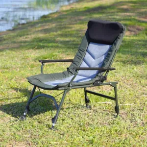 Camping Lounge Chair, Portable Folding Reclining Camping Chair with Adjustable backrest for Indoor and Outdoor Camping Beach Hiking Fishing, Green Black Grey