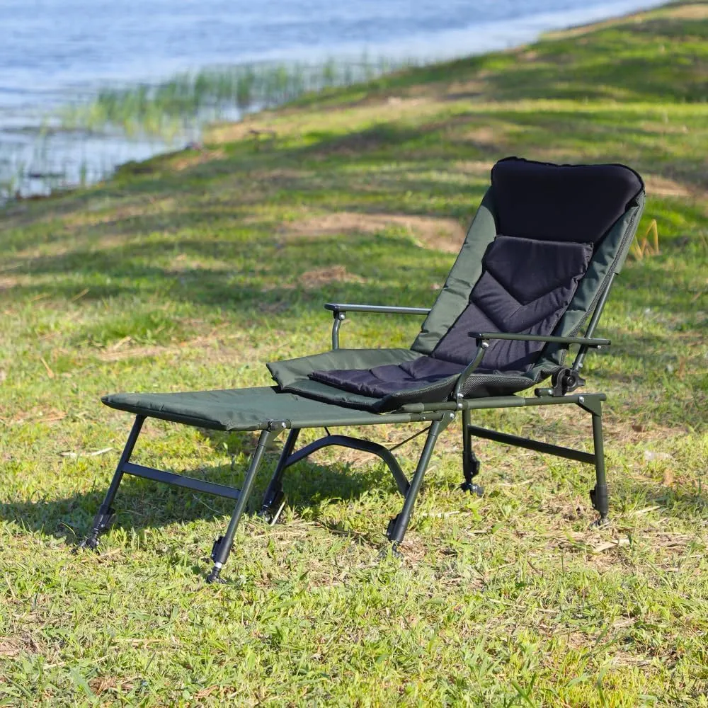 Camping Lounge Chair with Detachable Footrest, Portable Folding Reclining Camping Chair with Adjustable backrest for Indoor and Outdoor Camping Beach Hiking Fishing, Green Black (style1)