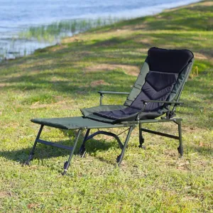 Camping Lounge Chair with Detachable Footrest, Portable Folding Reclining Camping Chair with Adjustable backrest for Indoor and Outdoor Camping Beach Hiking Fishing, Green Black (style1)