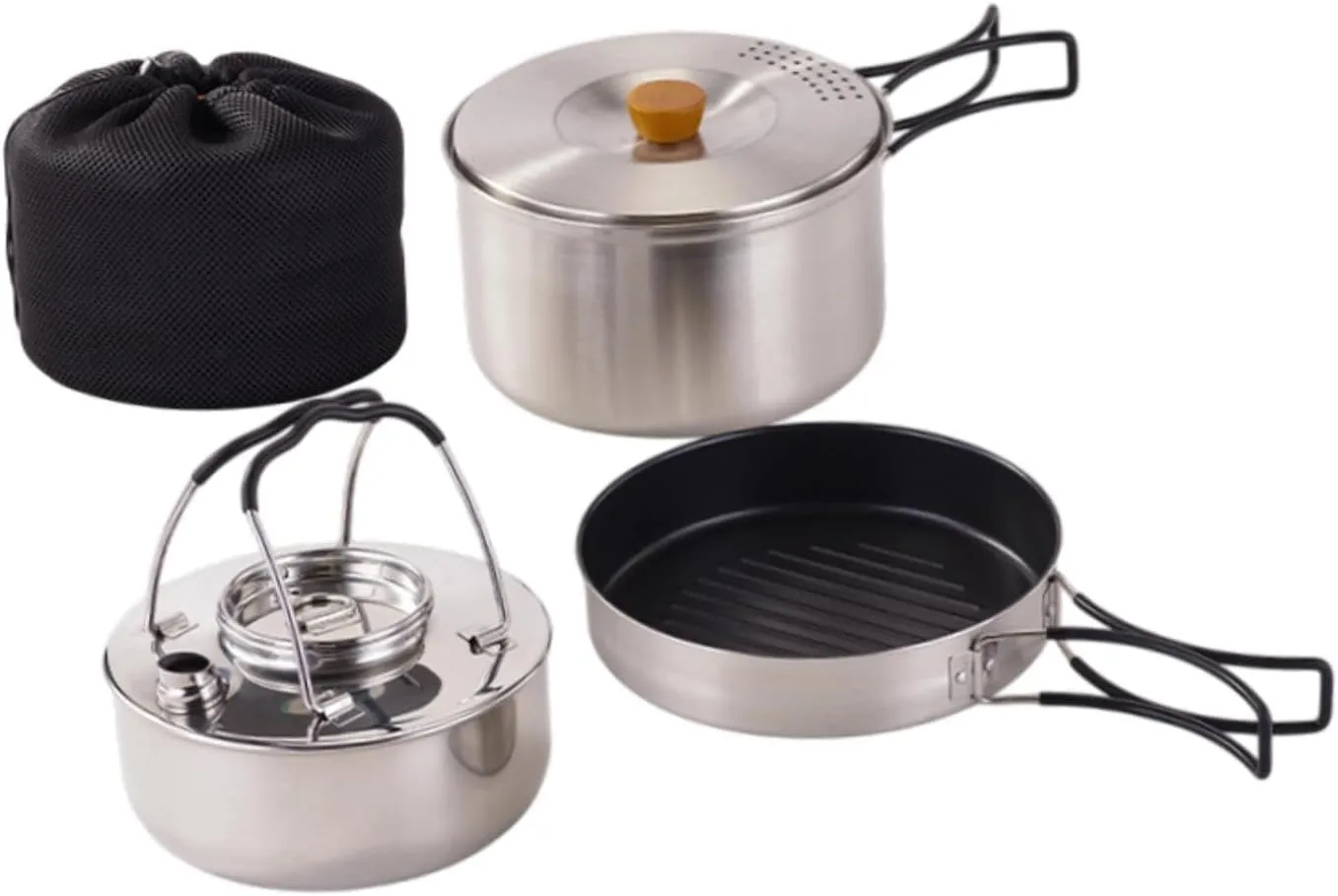 Camping Mess Kit Nonstick Frying Pan Gear Easy to Clean with Storage Pouch Kettle Camping Cookware for Backpacking Home BBQ