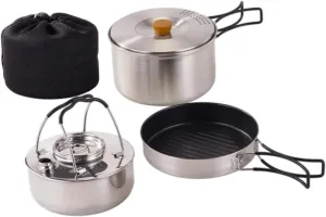Camping Mess Kit Nonstick Frying Pan Gear Easy to Clean with Storage Pouch Kettle Camping Cookware for Backpacking Home BBQ
