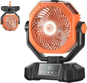 Camping Misting Fan - 20000mAh Rechargeable Mist Fan For Tents With LED Lantern Light, Auto Oscillating With Remote, Battery Operated With Timer 5 Speeds Portable For Outdoor (Orange)