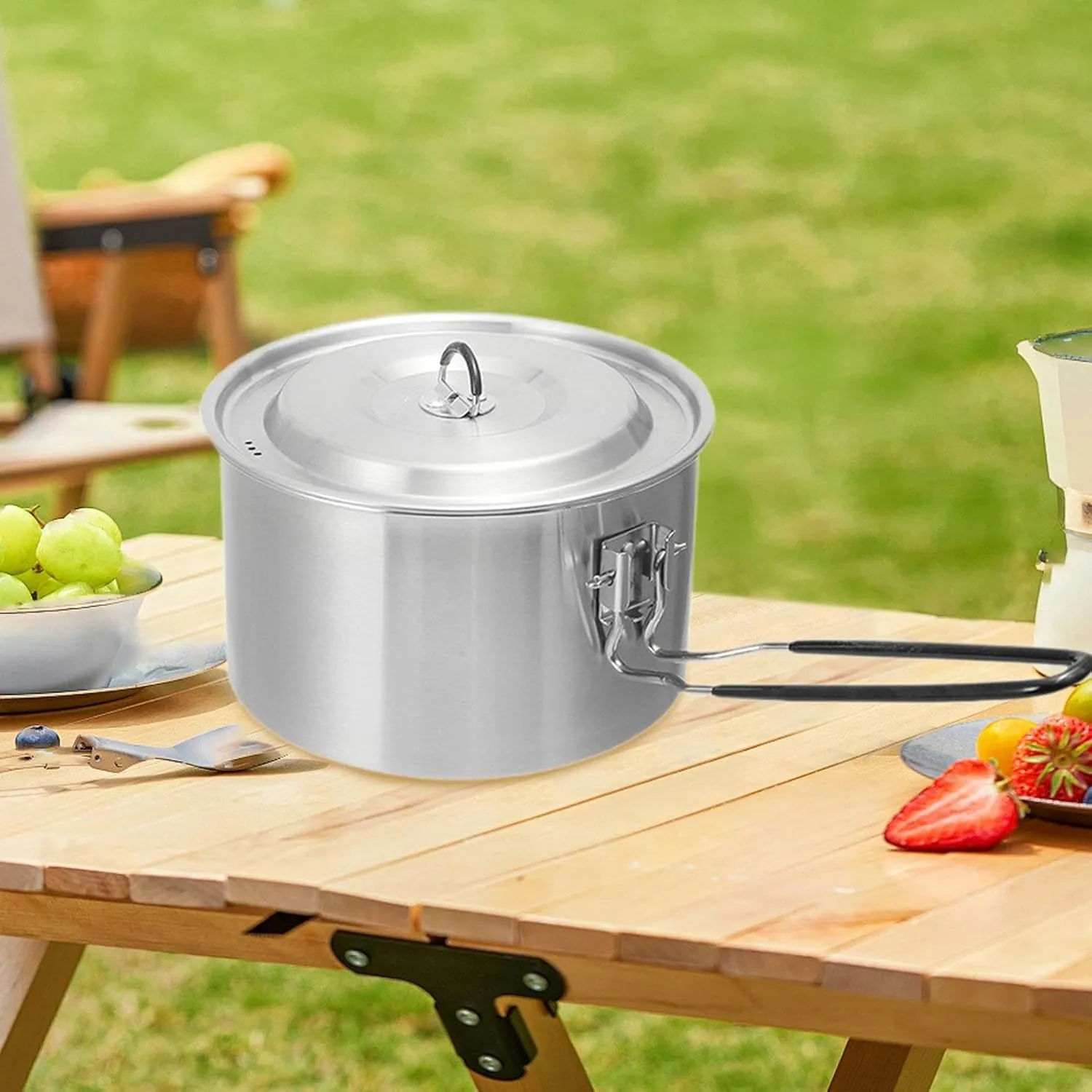 Camping Pot Camp Stockpot Boiling Water Non Stick Lightweight with Lid Cover Cooking Pot for Beach Travelers Picnics Hiking