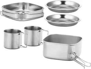 Camping Skillet 1 Set Portable Cooking Kit Stainless Steel Pot Pan Outdoor Cooking Equipment