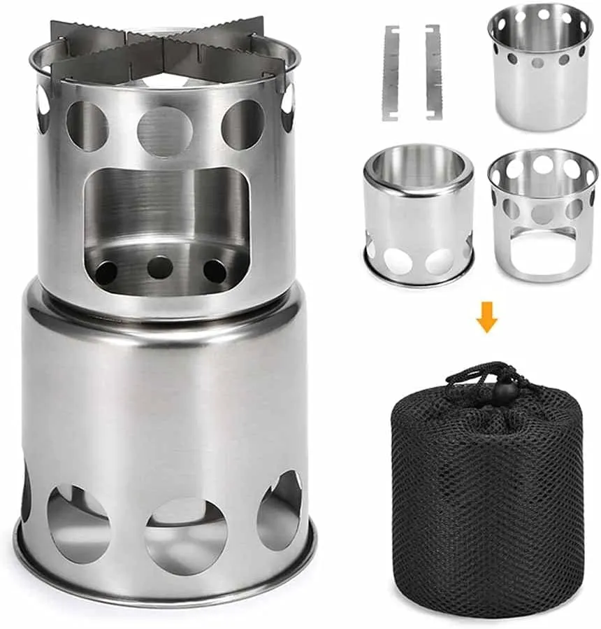 Camping Stove Outdoor Cookware Mess Kit Outdoor Folding Wood Stove Camping Pot Set Bowls Spoon Tableware Cooking Set (Color : A) (C)