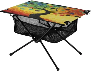 Camping Table Lightweight Portable Folding Table with Mesh Storage Net Tree Oil Painting Ideal for Camping Hiking Beach Picnic Travel Backyard