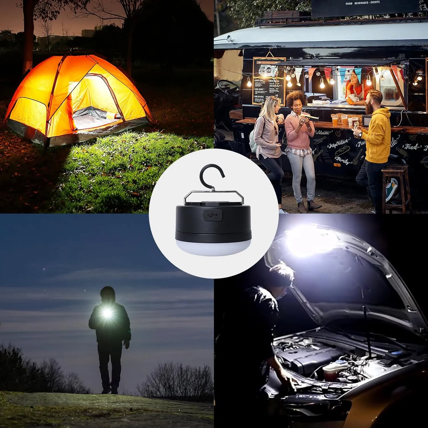 Camping Tent Lights Rechargeable 1000LM LED Camping Lantern - IPX5 Waterproof Hanging Light with 4 Modes 3000mAh Portable Outdoor Light for Camping, Hiking, Emergencies, Home Use