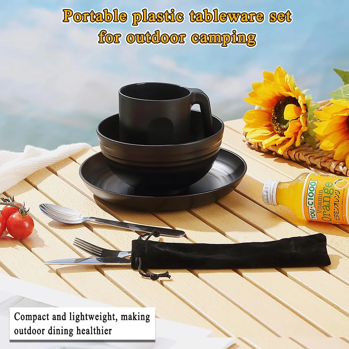 Camping Utensils, Reanea Camping Mess Kit for Travel, Camping, Picnic, Outdoor, Camping Gear Include Knife, Spoon, Fork Cutlery Set, Cup, Bowl, Plate, Camping Essentials for 1