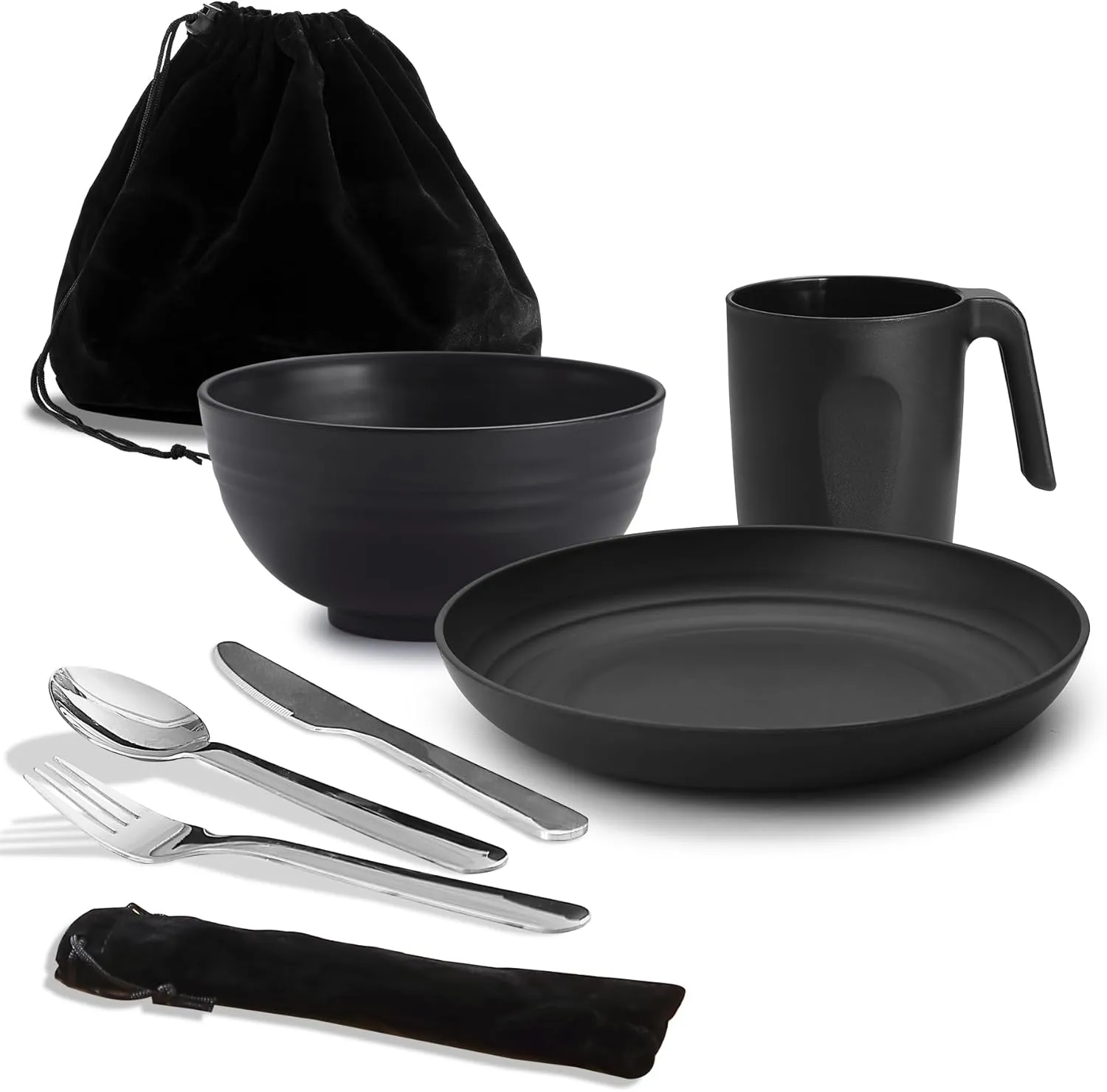 Camping Utensils, Reanea Camping Mess Kit for Travel, Camping, Picnic, Outdoor, Camping Gear Include Knife, Spoon, Fork Cutlery Set, Cup, Bowl, Plate, Camping Essentials for 1