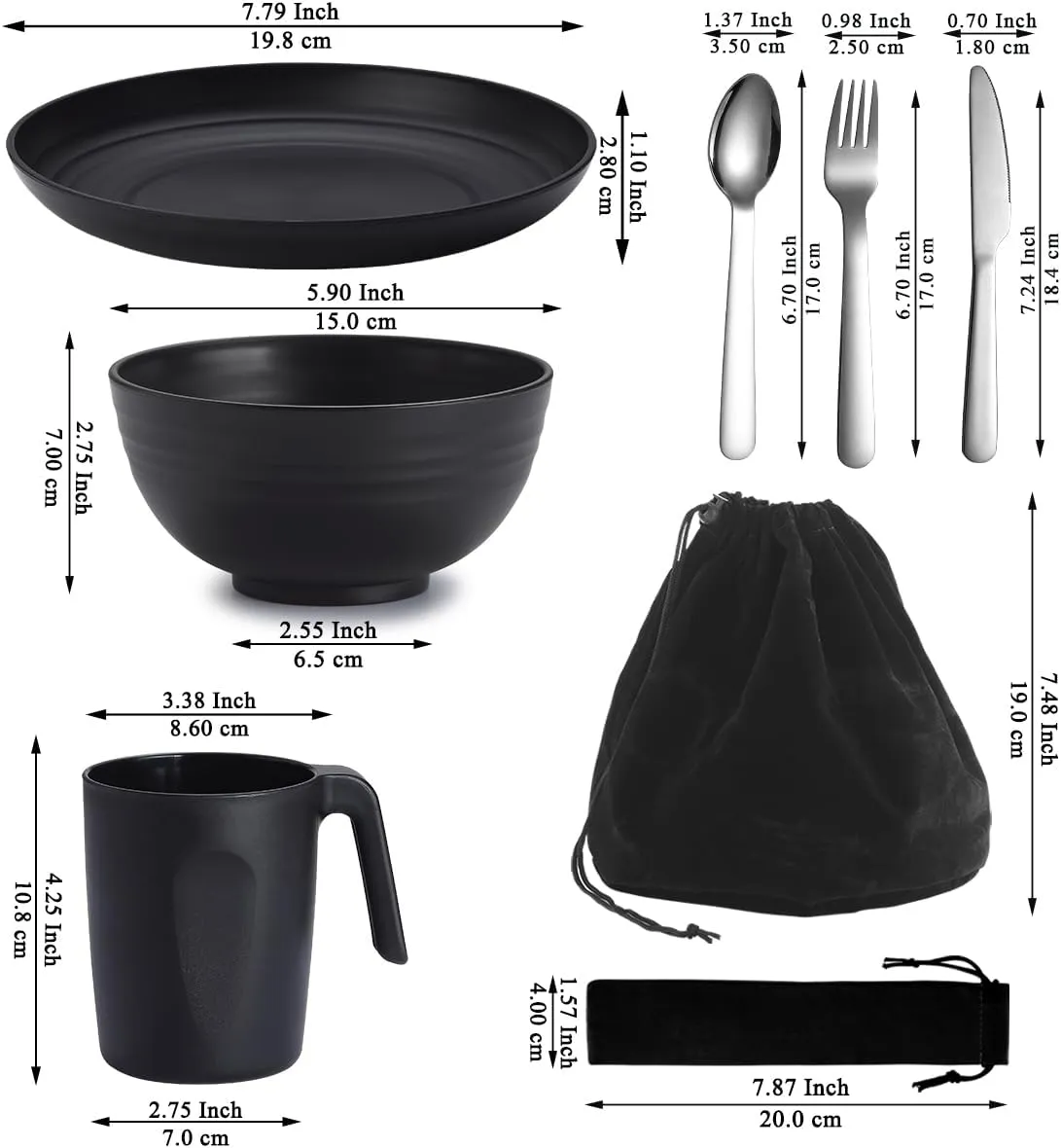 Camping Utensils, Reanea Camping Mess Kit for Travel, Camping, Picnic, Outdoor, Camping Gear Include Knife, Spoon, Fork Cutlery Set, Cup, Bowl, Plate, Camping Essentials for 1