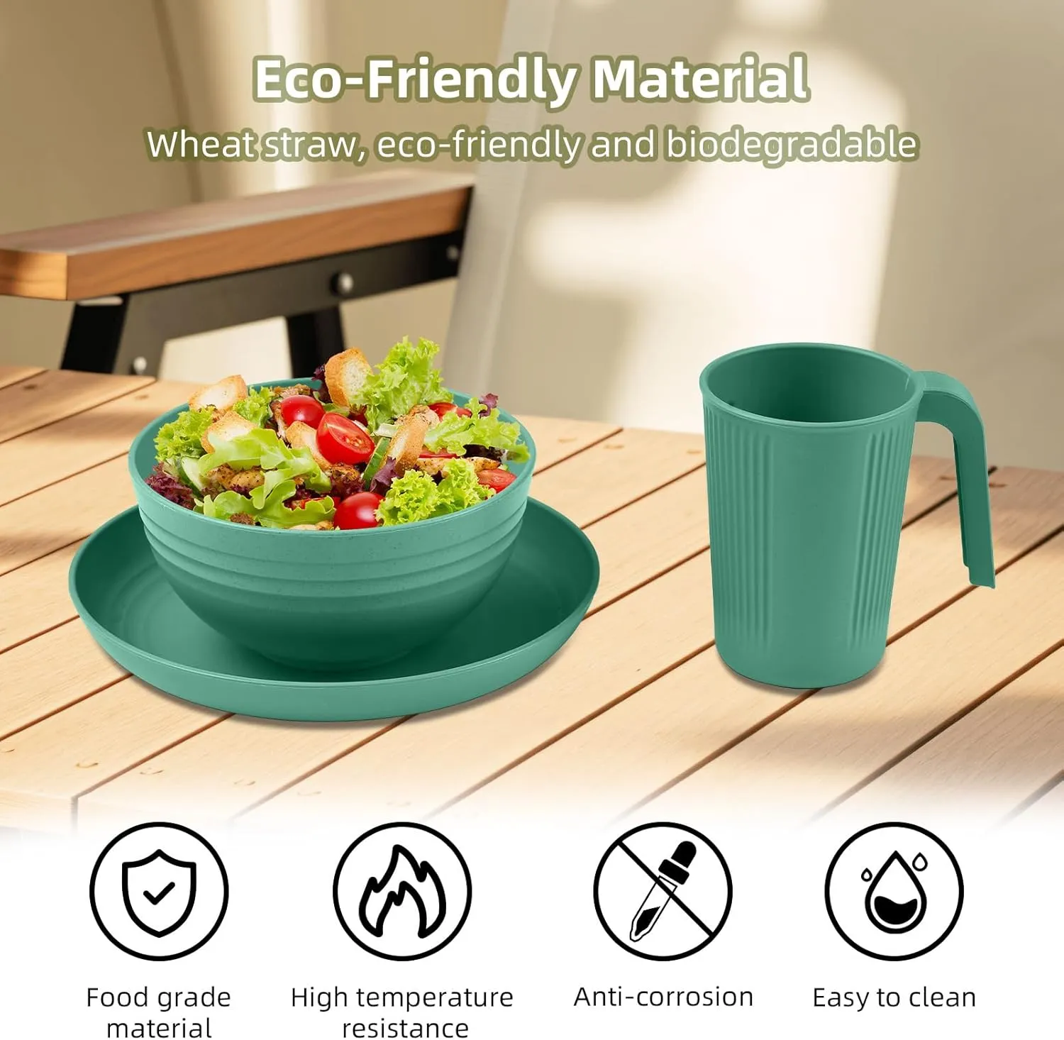 Camping Utensils Set for 1 Portable Wheat St Mess Kit with wl Plate Cup Fork Spoon Outdoor Tablewa & Picnicwa