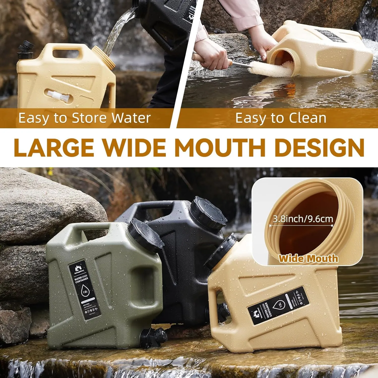 Camping Water Container - 3.2 Gallan Water Jug with Spigot| Portable Water Tank for Outdoor Hiking Picnic Supplies-Sand