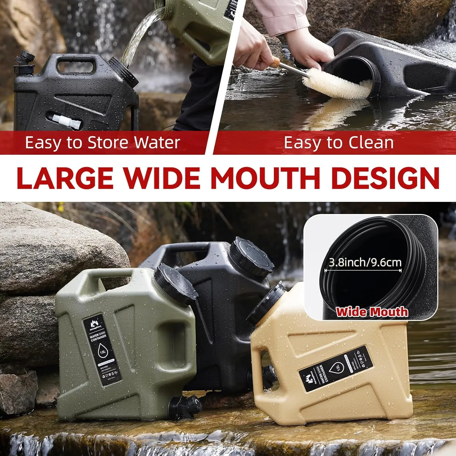Camping Water Jug - 3.2 Gallan Water Container with Spigot | Portable Water Tank for Outdoor Hiking Picnic Supplies - Black