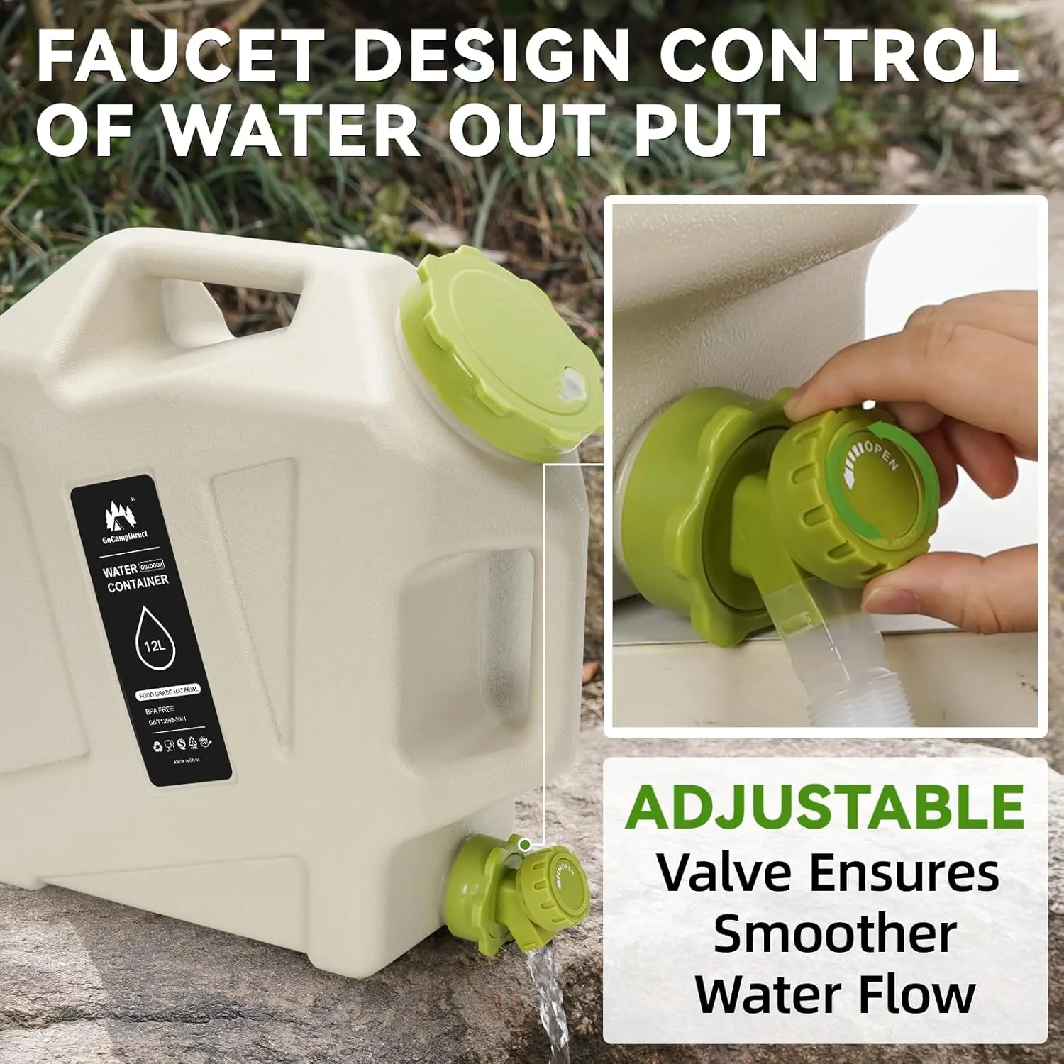 Camping Water Jug - 3.2 Gallan Water Container with Spigot | Portable Water Tank for Outdoor Hiking Picnic Supplies - White