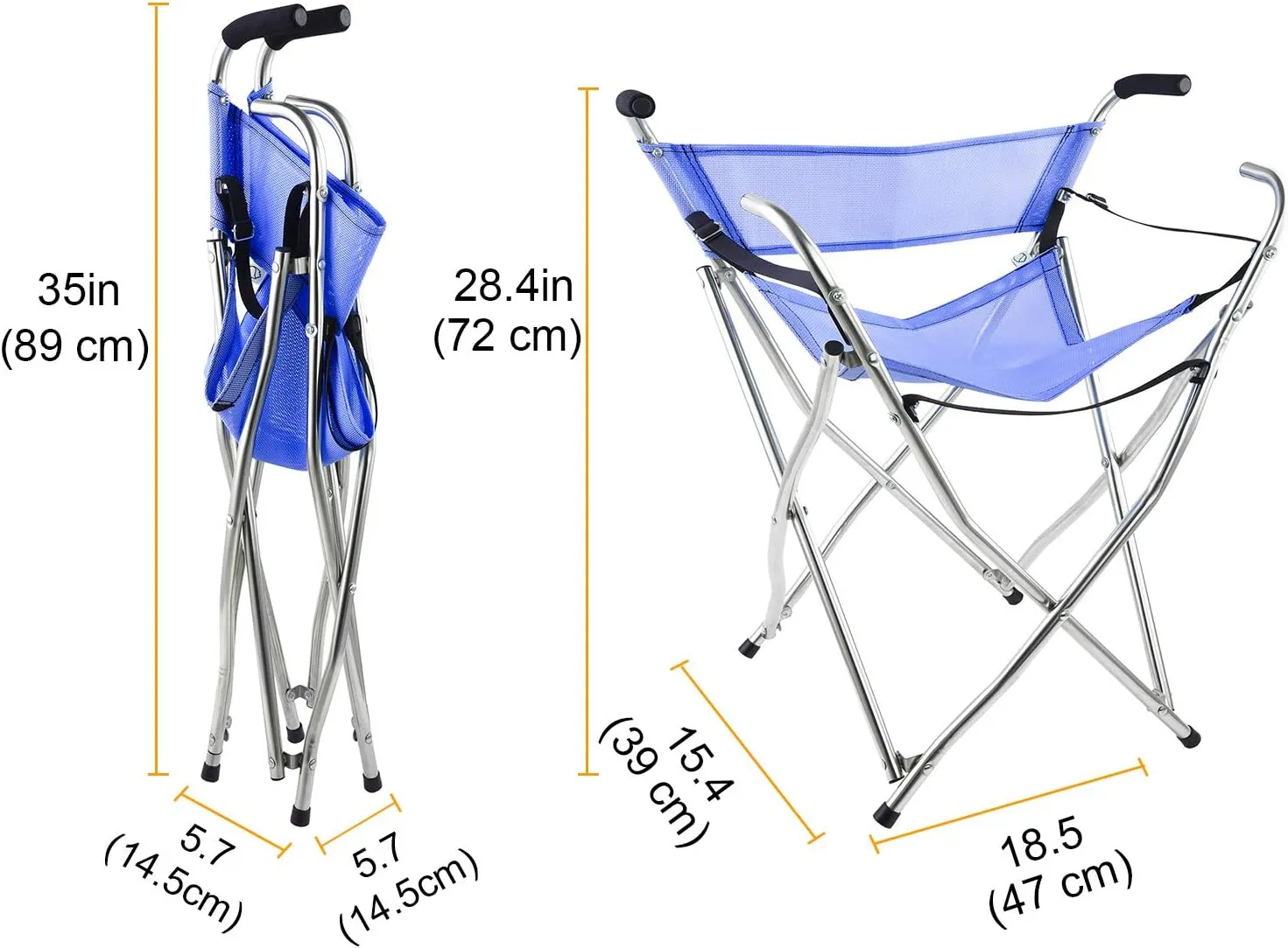 Canes and Walking Sticks Seat Collapsible 300lbs - Sport Folding Chair Seat Cane 4 Stool Walker for Camping (Heavy Duty Aluminum Alloy 1kg -2.2lb Weight XL Size Blue)