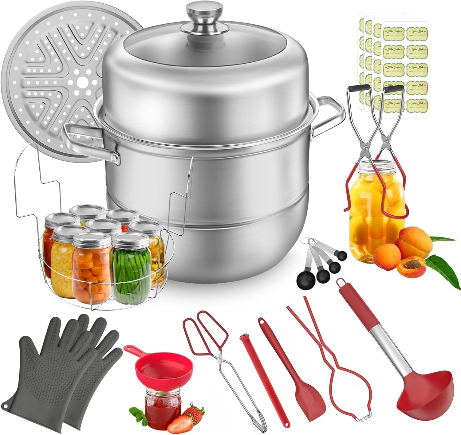 Canning Pot with Rack and Lid, Stainless Steel Water Bath Canner with 11 Pieces Canning Supplies Starter Kit, Canning Kits Set for Beginners (Jars Excluded)