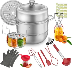 Canning Pot with Rack and Lid, Stainless Steel Water Bath Canner with 11 Pieces Canning Supplies Starter Kit, Canning Kits Set for Beginners (Jars Excluded)