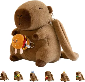 Capybara Plush Backpack Cute Furry Fuzzy Capybara Purse Small Backpack Kawaii Capybara Stuffed Animal Bag (burger)
