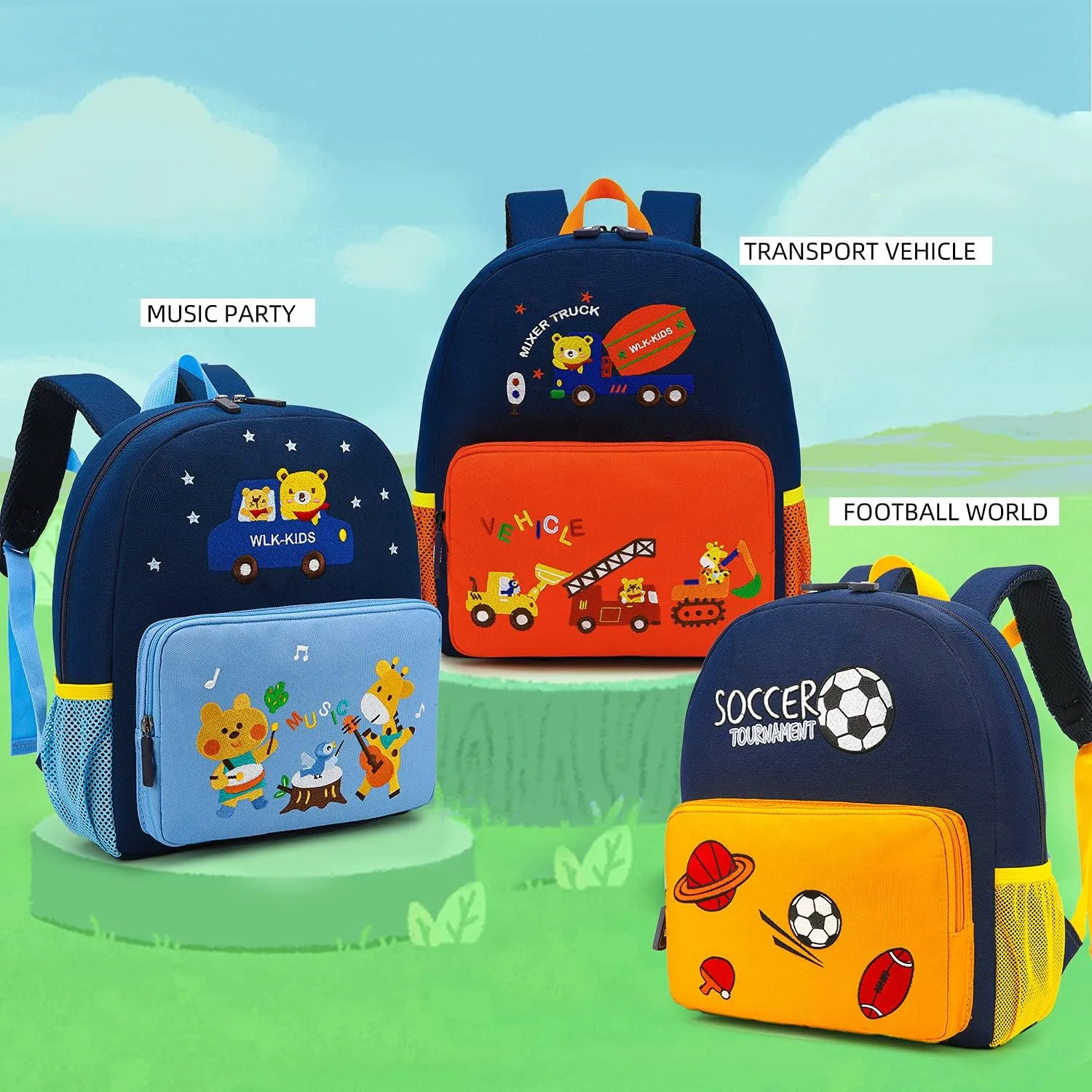 Car Dinosaur Kids Toddler Backpack for Boys and Girls Children Waterproof Preschool Bag(Orange Traffic Paradise)