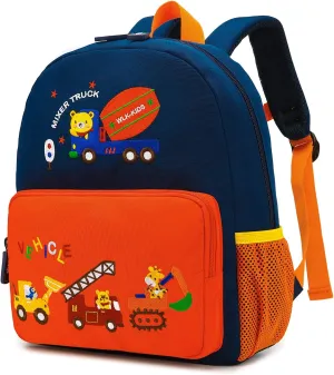 Car Dinosaur Kids Toddler Backpack for Boys and Girls Children Waterproof Preschool Bag(Orange Traffic Paradise)