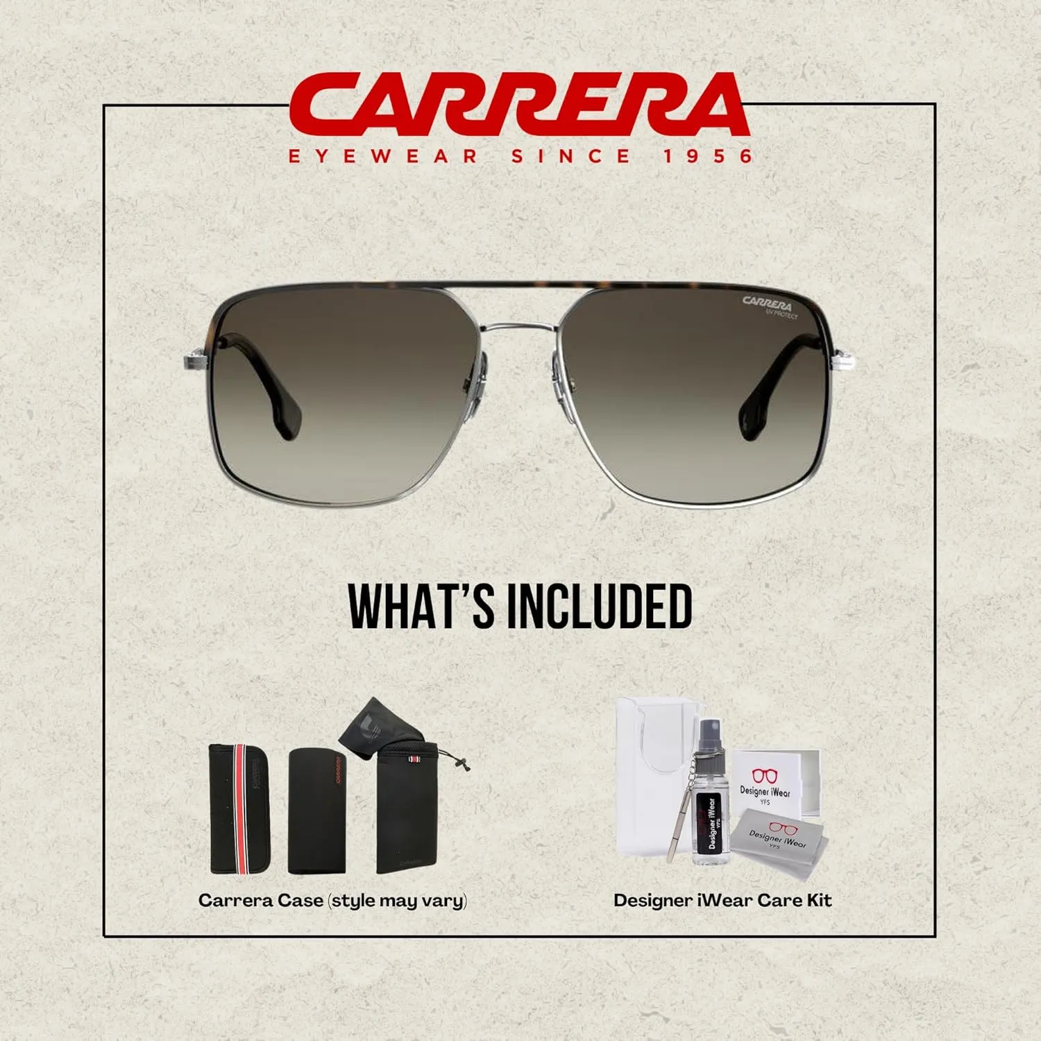 Carrera CA152/S Square Sunglasses for Men   BUNDLE With Designer iWear Eyewear Kit