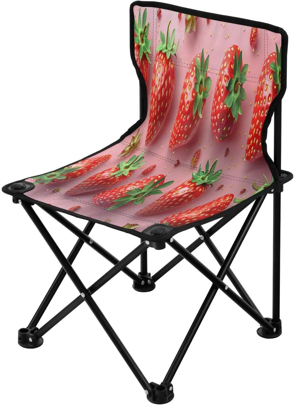 Cartoon Cute Strawberry Portable Outdoor Folding Chair Anti-Slip Padded Oxford Cloth Stool Camping Chair Small for Beach Hiking Fishing Gardening Quad Camp Chair