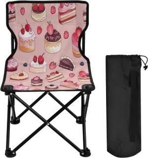 Cartoon Strawberry Cake Portable Outdoor Folding Chair Anti-Slip Padded Oxford Cloth Stool Camping Chair Small for Beach Hiking Fishing Gardening Quad Camp Chair