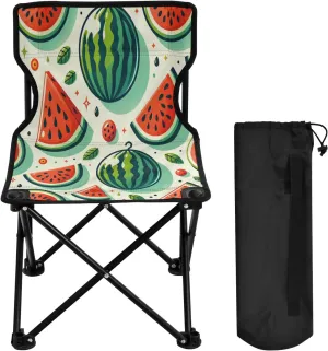 Cartoon Watermelon Portable Outdoor Folding Chair Anti-Slip Padded Oxford Cloth Stool Camping Chair Small for Beach Hiking Fishing Gardening Quad Camp Chair