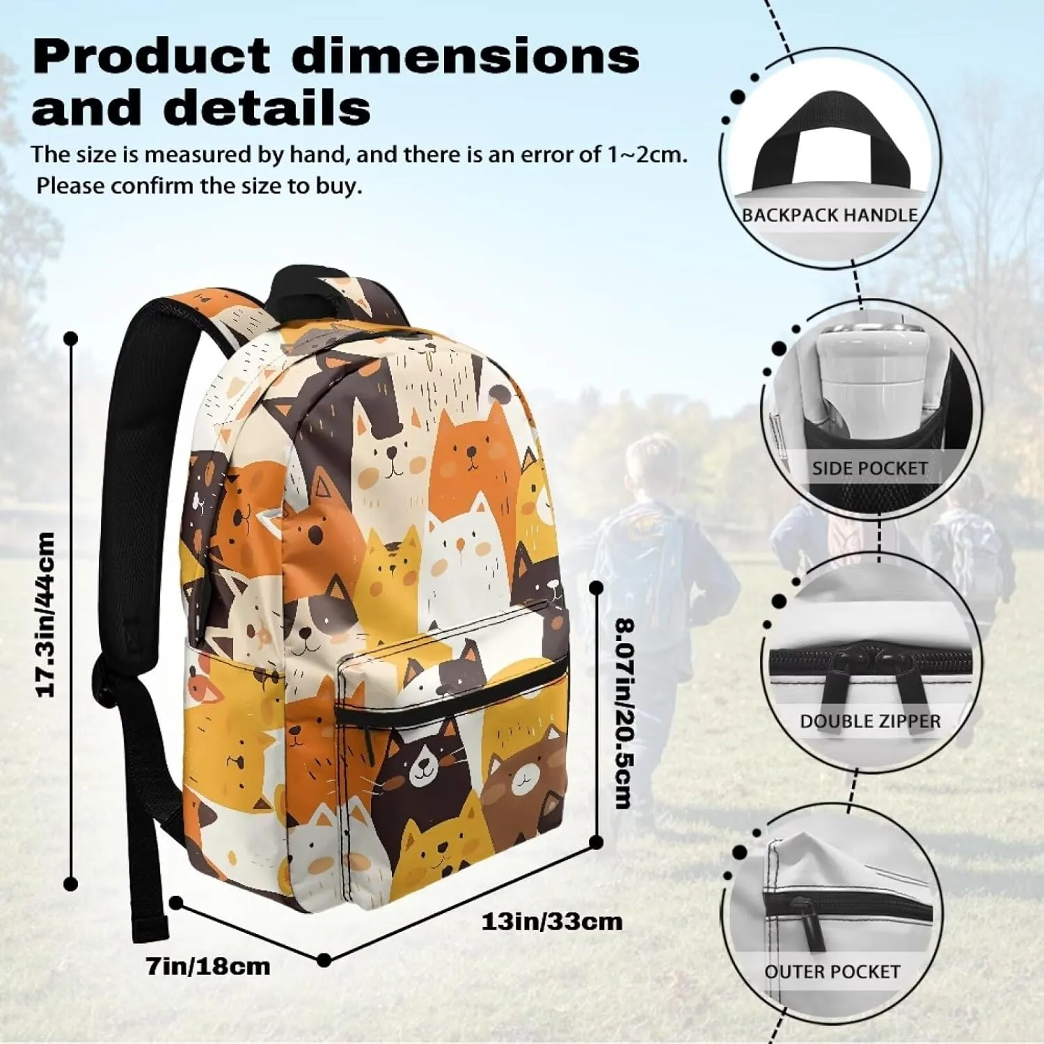 Cat Print Unisex Backpack Cute Large Capacity Travel Daypacks Ladiess Design with Zipper Pockets and Fashion Print Organizer Bag for Work Trips